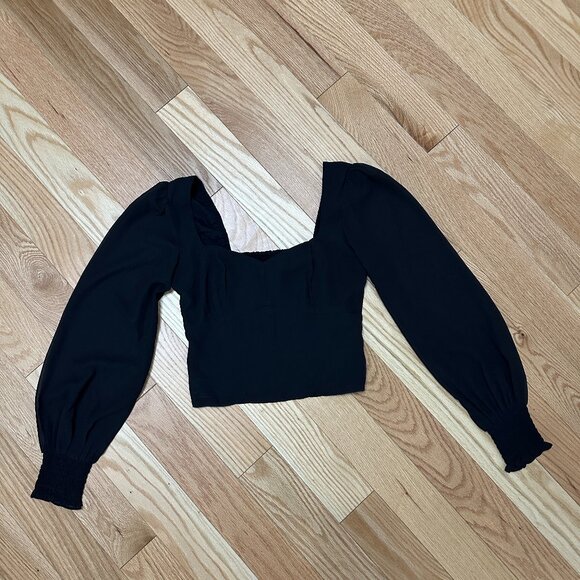 Abercrombie & Fitch Long-Sleeve Sweetheart Puff Sleeve Top - Black Size Small - Picture 2 of 11
